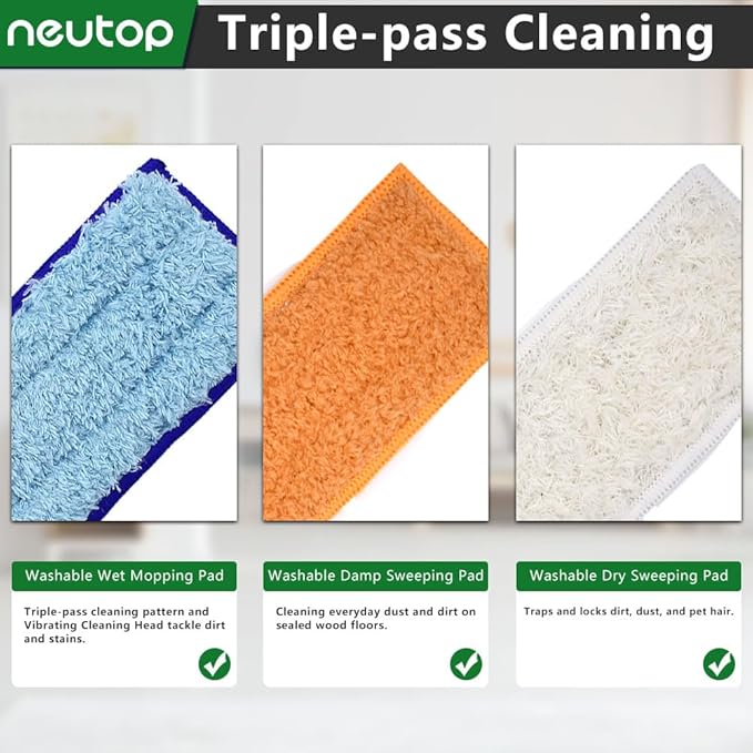 Neutop Mop Pads Compatible with iRobot Braava Jet 200 Series 240 241 244 245 250 Robot Mops, Washable and Reusable, 4 Wet 4 Dry 4 Damp.
