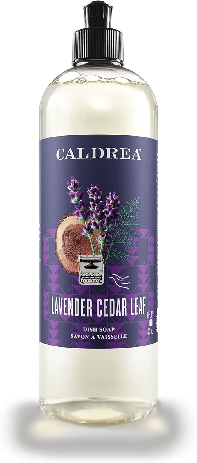 Caldrea Dish Soap, Biodegradable Dishwashing Liquid made with Soap Bark and Aloe Vera, Lavender Cedar Leaf Scent, 16 oz
