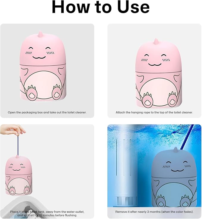 Toilet Bowl Cleaners Automatic Toilet Cleaner for Inside the Bowl Bathroom Toilet Tank Cleaner Dinosaur Shape Design Household with Rope Toulet Cleaning Supplies - Pink Peach Scent