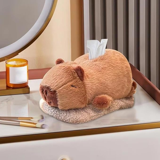 Cartoon Tissue Box Cover Plush Tissue Box Holder Decorative Napkin Dispenser with Bamboo Charcoal Air Purifying Bag for Car Home