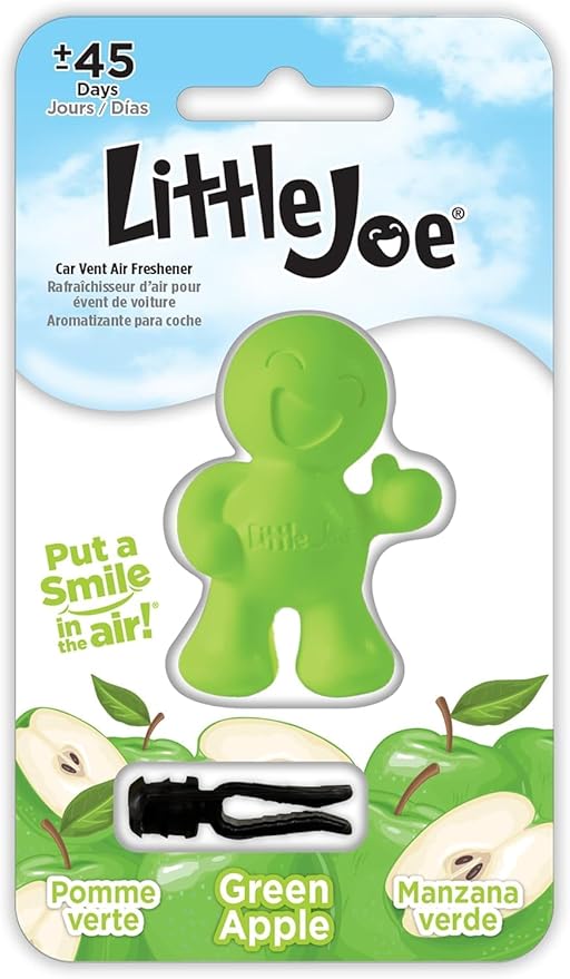 Little Joe 96416 Green Apple Scent Car Air Freshener Vent Clip, Fights Odors for up to 45 Days, Long-Lasting Freshness, Cute Car Odor Eliminator, Pack of 1