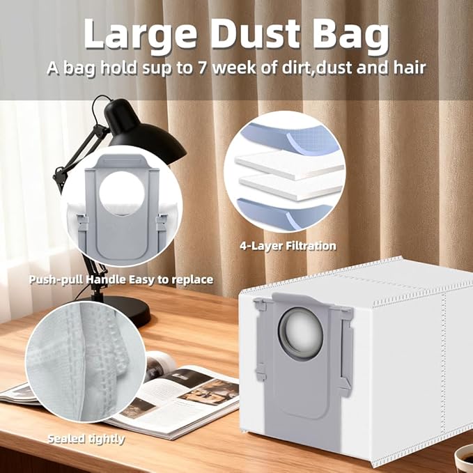 24Pcs Q Revo Accessories Kit Replacement Compatible with Roborock Q Revo Robot Vacuum, 2 Main Brush, 4 Mop Cloth Pads, 6 Side Brushes, 4 HEPA Filters,6 Dust Bag, 1 Cleaning Tool