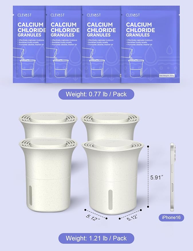 CLEVAST Refillable Moisture Absorber Boxes, 4 Pack 12.5 oz Reusable Dehumidifier for Closet, Bathroom & Wardrobe, Removes Excess Moisture, Odor & Humidity
