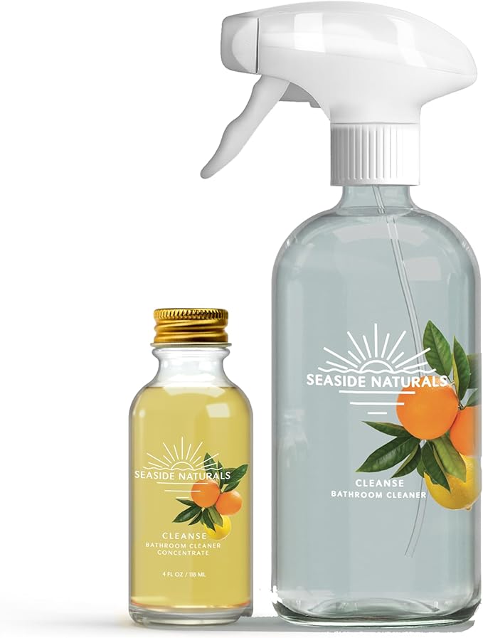 Cleanse Kit – Non-Toxic Bathroom Cleaner with Citrus Essential Oils (Lemon, Grapefruit & Orange) – Refillable Glass Bottle, Plant-Based Deep Clean Formula. 4oz - makes 4 bottles.