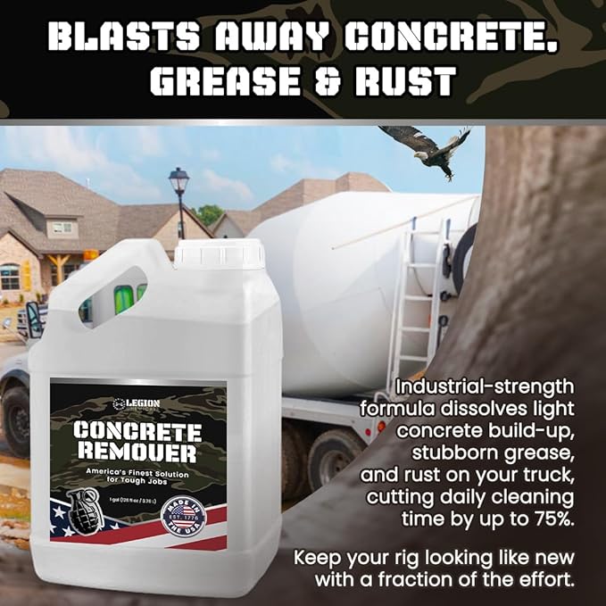 Heavy Concrete Remover – Dried Concrete & Cement Dissolver (Non-Corrosive, Biodegradable Acid Alternative), Safe on Equipment, 1-Gallon Jug