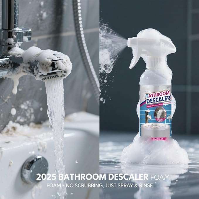 XIRUJNFD 2025 Bathroom Descaler Foam Cleaner, 2 floz Bathroom Descaler Foam Cleaner Spray, All Purpose Rinse Cleaning Foams for Shower Room, Glass, Sink, Toilet, Bathtub, Faucet (2 SET)