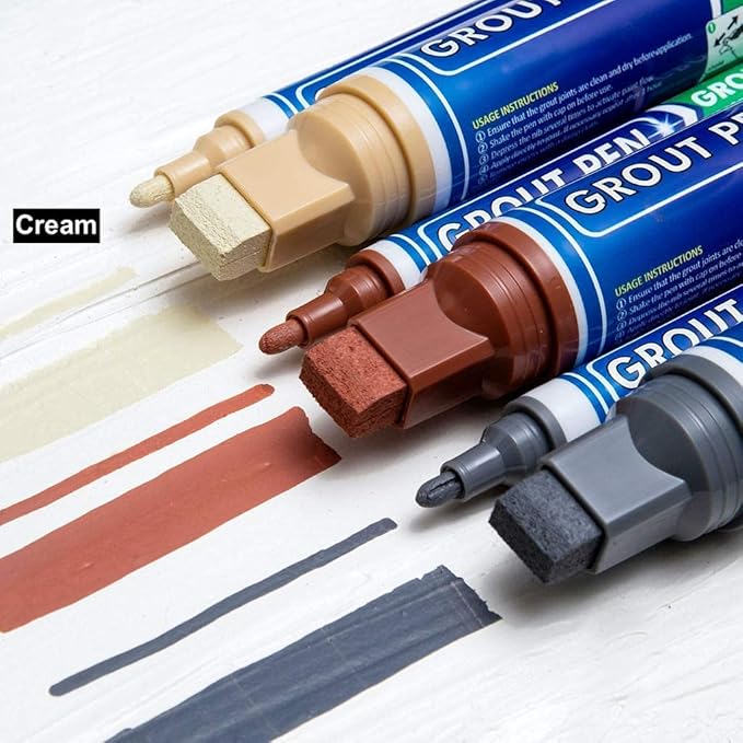 Grout Pen Tile Paint Marker: Yellow Cream Narrow 5mm with 5 Pack Replacement Tips - Waterproof Grout Colorant and Sealer Pen to Renew, Repair, and Refresh Tile Grout - Cleaner Coating Stain Pens