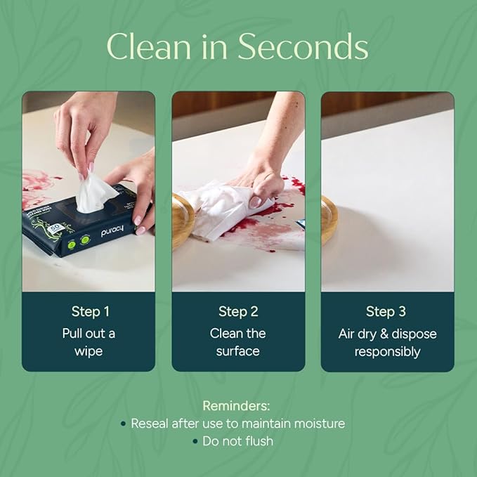 Puracy Multi-Surface Cleaning Wipes – Non Toxic Multi Surface Cleaner for Grease & Grime, All Purpose Appliance Wipes, Lemongrass Scent (10.8 oz, 1 Pack, 50 Count)