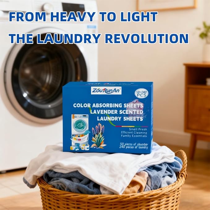 2-in-1 Laundry Detergent Sheets & Color Catcher Sheets, 290 Loads, Fast Dissolve Hypoallergenic Stain Remover - No Color Bleeding Fresh Lavender Scent for Home Dorms Travel