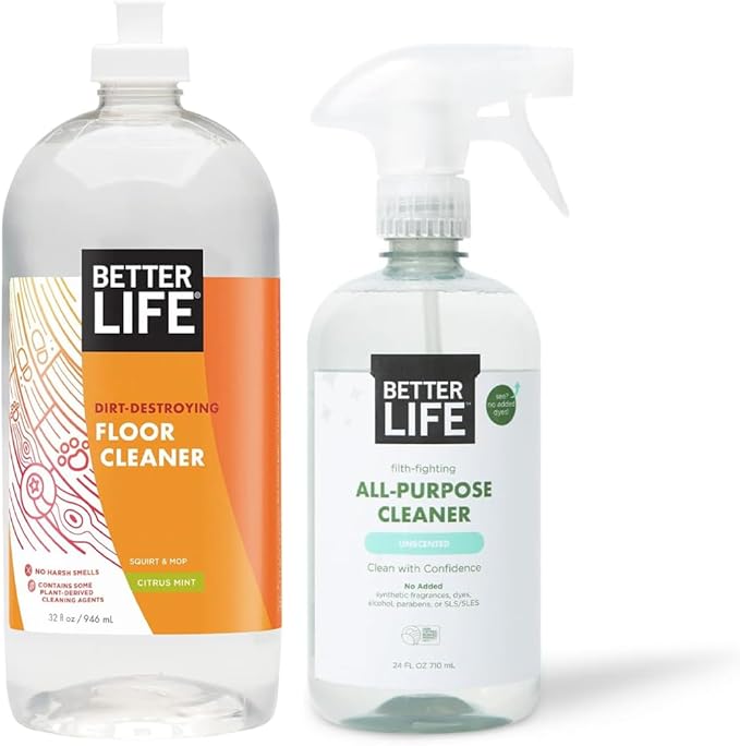 Better Life Floor Cleaner Citrus Mint(32 Oz, 1 Pack) + All Purpose Cleaner Unscented (24 Oz, 1 Pack)