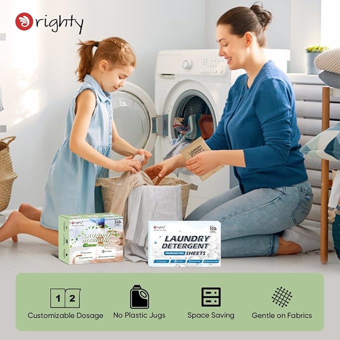 Orighty Laundry Detergent Sheets, 60 Count, Fresh Linen Scent, Eco-Friendly, Hypoallergenic, Portable, No Plastic Jug, 120 Loads