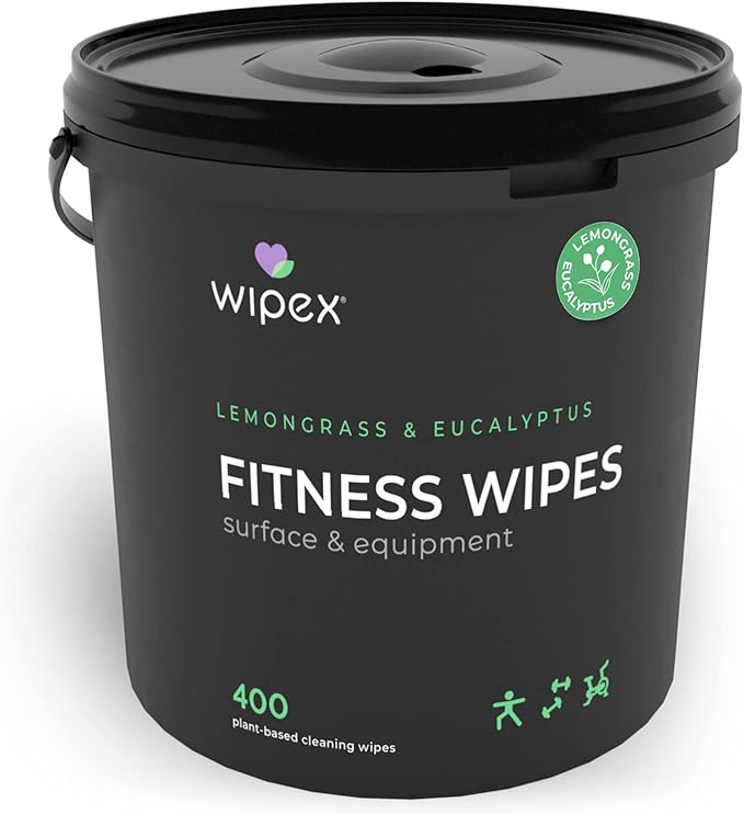 Wipex Gym Equipment Wipes Bundle – EWG Verified - Get 1600 Wipes with (2) Lemongrass & Eucalyptus Buckets & (2) Refill Rolls, Plant-Based Fitness Equipment Cleaner, Clean Surfaces & Gear
