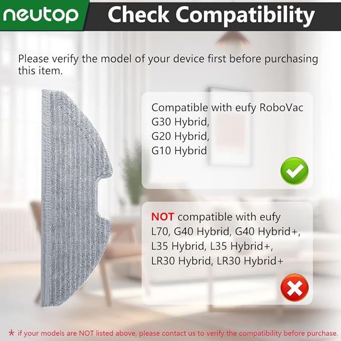 neutop Replacement Washable Mopping Cloth Mop Pads Compatible with eufy RoboVac G30/G20/G10 Hybrid, Robot Vacuums Accessory, 6-Pack.