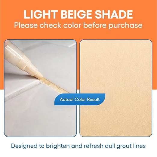 Light Beige Grout Paint Pen Tile Grout Colorant & Sealer Marker, Quick-Dry, Ideal for Bathroom, Shower, Kitchen Tiles Restores Grout Lines, 3 Adjustable Tips (2-3 mm) 2 Pack