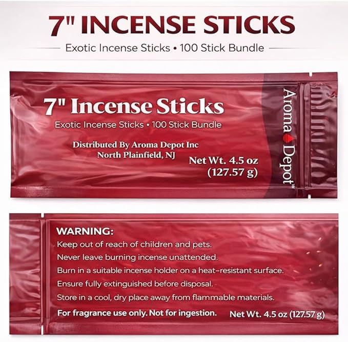 Aroma Depot 7 Inch Cherry Incense Sticks – 7” Charcoal Incense, 85–100 Count (1 Pack), 30–45 Minute Burn