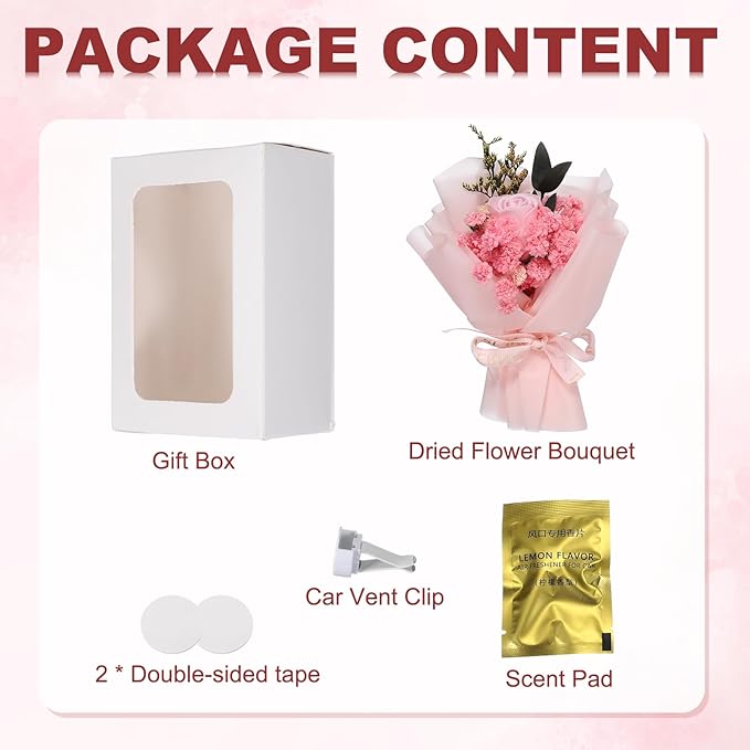 uxcell Pink Small Bouquet Car Air Freshener Vent Clips, Mini Decorative Rose Bouquet with Fragrance Diffuser for Women, Automotive Air Freshener Decoration, Style 4