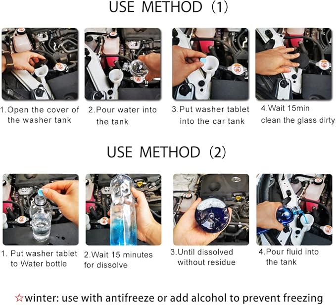 50 Pcs Car Windshield Washer Fluid concentrate Tablets,Windshield Wiper Fluid,1 Pack Makes 52.5 Gallons,1 Piece Makes 1.05 Gallons(Winter: Use With De-icer or Methanol)