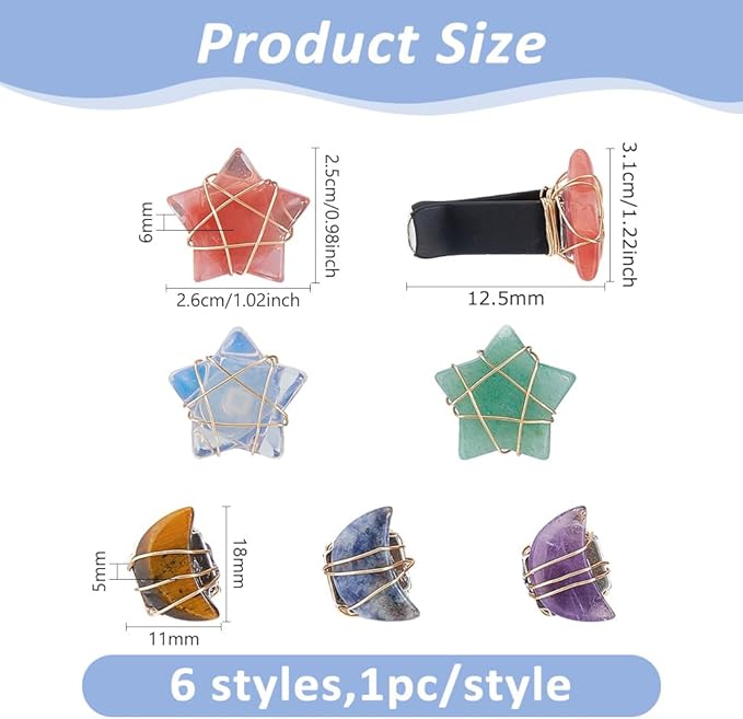 DICOSMETIC 6Pcs Crystal Car Vent Clips Star Moon Gemstone Vent Clips Natural Stone Car Decoration with Clip Cars Air Freshener Clip with Iron Wire for Women Men