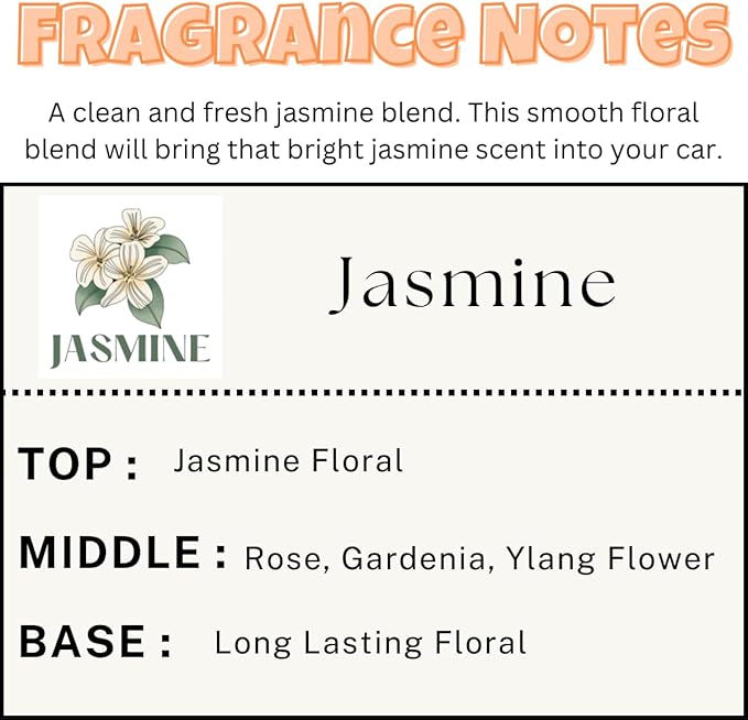 Car Air Freshener | Jasmine Scent Car Fresheners for Women & Men | Long Lasting Fragrance Car Scents | Air Diffuser with Car Vent Clip (2 Pack)