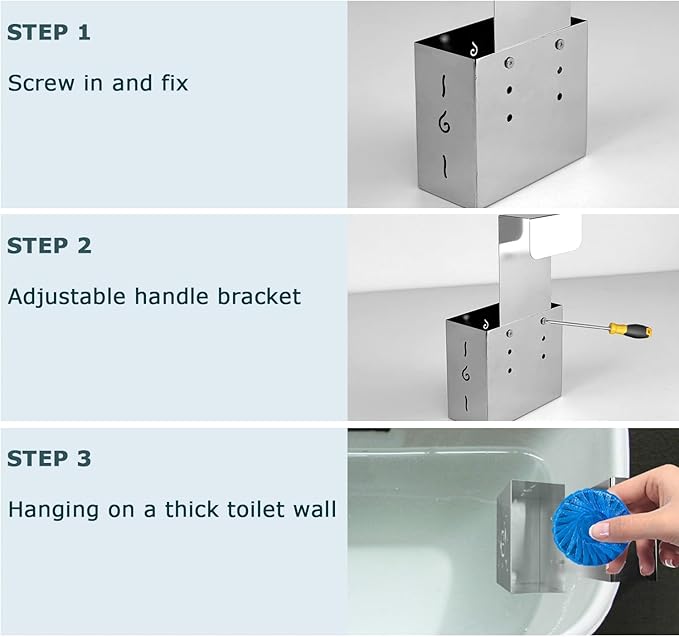 2 Pcs 304 Stainless Steel Toilet Tank Cleaner Caddy with Adjustable Hook - Hanging Holder for Blue Tablets & Bleach Pods (Silver)