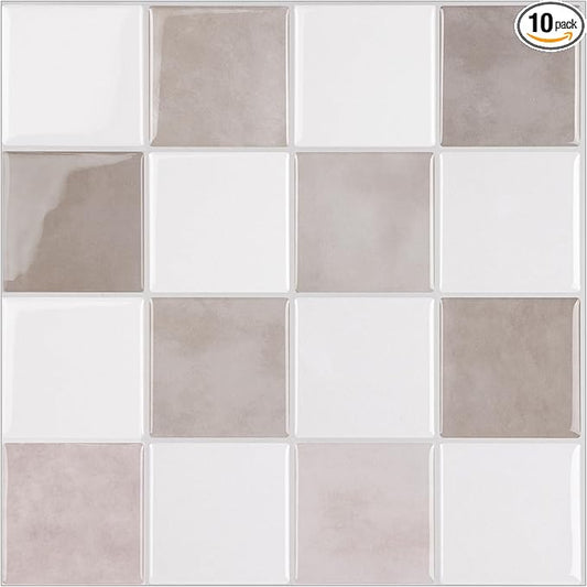 Peel and Stick Backsplash, New Upgrade Design 9" x9"Square Marble Tiles,3D Adhesive Premium Mosaic Tiles, Peel and Stick Tiles for Kitchen,Bathroom, Wall Tile竊?0-Sheet竊?