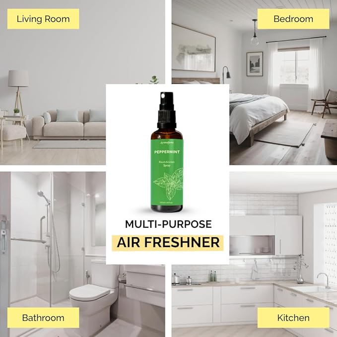 Peppermint Room, Linen & Pillow Spray by Aromafume | 100ml/3.38 fl oz | with Pure Peppermint Essential Oil | Aromatherapy Spray for Relaxation, Sleep & Stress Relief | Mist for Bedding, Fabrics