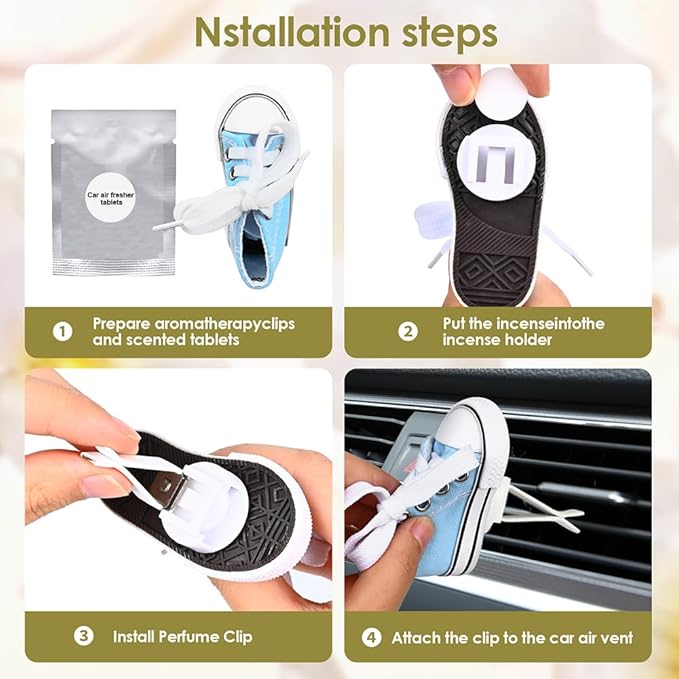 4 pack Car Air Fresheners Cute Shoes Car Air Vent Clip Freshener with 4PCS Reusable Scents Tablets Refills Cars Accessories for Women/Men Cars Interior Decoration Best Gift for Friend
