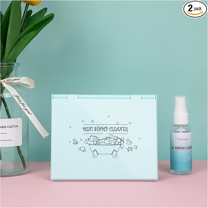 Briartw Stamp Cleaning Kit:Blue Stamp Scrubber & All-Purpose Stamp Cleaner Spray | Dual-Sided Cleaning Pad for Rubber, Clear, Cling & Foam Stamps | Complete Care for Water-Based & Permanent Inks