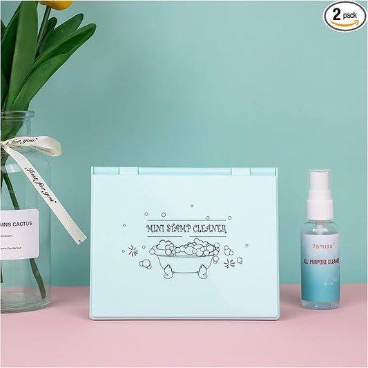 Briartw Stamp Cleaning Kit:Blue Stamp Scrubber & All-Purpose Stamp Cleaner Spray | Dual-Sided Cleaning Pad for Rubber, Clear, Cling & Foam Stamps | Complete Care for Water-Based & Permanent Inks