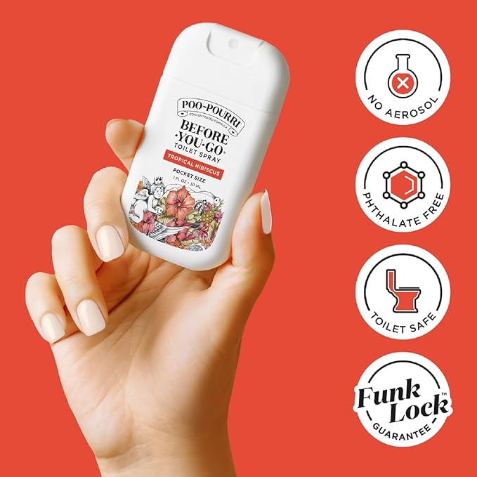 Poo-Pourri Before-You-Go Pocket Toilet Spray, Travel Essentials, Tropical Hibiscus, 1 Fl Oz, Up to 50 Uses, On-The-Go Bathroom Odor Deodorizer with Essential Oils, TSA Approved Size, Hibiscus, Apricot
