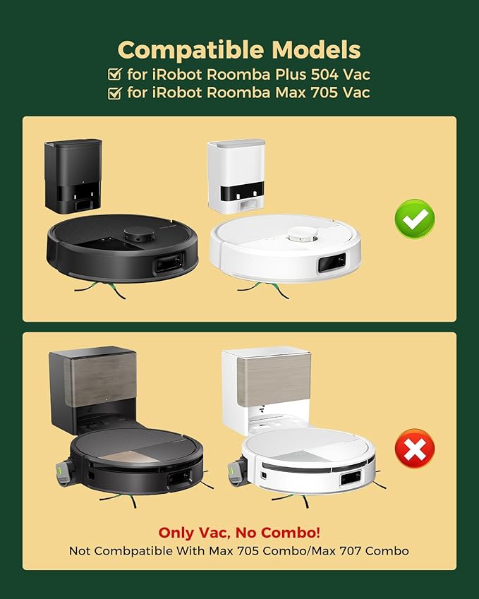 705 Replacement Parts for iRobot Roomba Max 705 Vac/Plus 504 Vac Robot, for Roomba Max 705 Vac Accessories Kit: 2 Main Brush, 6 Side Brush, 6 Dust Bag, 4 Filter(Only Vac, Not for Combo)