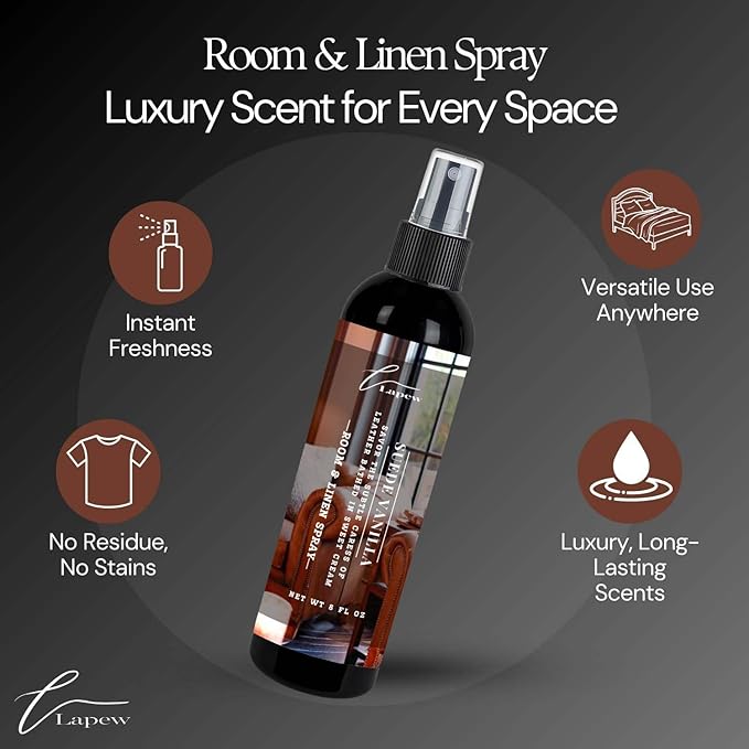 Lapew Room & Linen Spray | Fragrance Mist for Home, Car & Office | Fabric & Air Freshener | Neutralizing Mist | Made in USA | Suede Vanilla