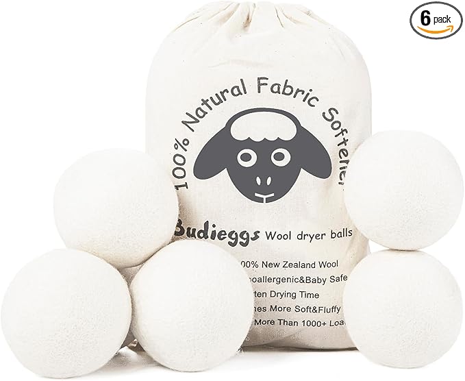 Wool Dryer Balls Organic XL 6-Pack, 100% New Zealand Wool Chemical Free Fabric Softener for 1000+ Loads, Baby Safe & Hypoallergenic, Fabrics Soft and Fluffy Naturally