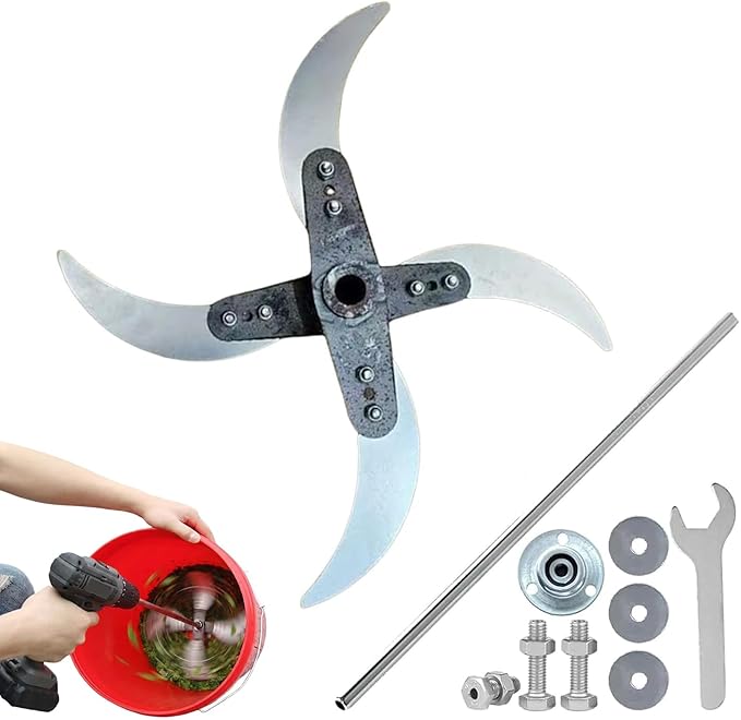 Household Farming Grass Shredder Knife Blades Kit - 10mm Hole & 4 Stainless Steel Blades, Adjustable Replacement Cutter for Livestock Feed (Pigs/Chickens) & Composting Vegetable Waste (4-blades)