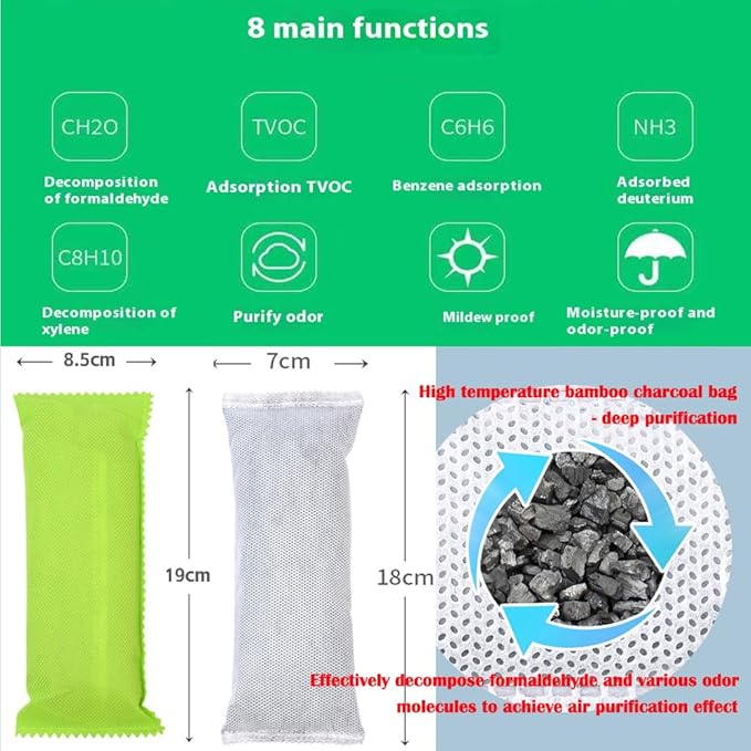 8Pack Natural Activated Charcoal Shoe Deodorizer Bags inserts; Shoe Odor Absorber; Home or Car Odor Eliminator; Car Air Freshener;Air Purifying Bag for Home,Car,Closet,Basement,Pets