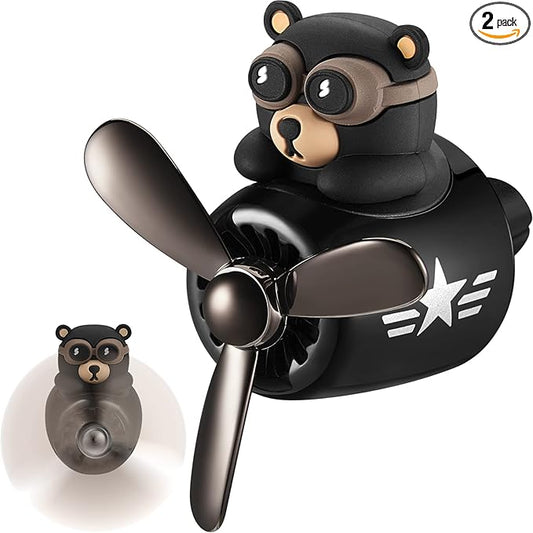 Cartoon Bear Car Air Fresheners 2 Pack Pilot Black Automotive Air Outlet Fan Cool Cute Air Freshener for Car Creative Car Perfume Decoration for Vehicle Vent Scent Clip Diffuser Ornament Accessories