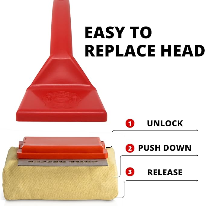 Grill Rescue BBQ Replaceable Scraper Cleaning Head, Bristle Free - Durable and Unique Tools for Cast Iron or Stainless-Steel Grates, Barbecue Cleaner (Replaceable Scraper Head)