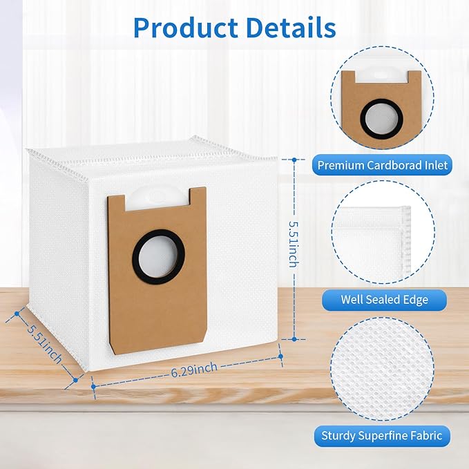 14 Pack Replacement Dust Bags Compatible with for AIRROBO T20+/ T25+/ T30+/ T25+C Robot, Vacuum Bags for AIRROBO, Large Capacity Disposable Dust Bags White