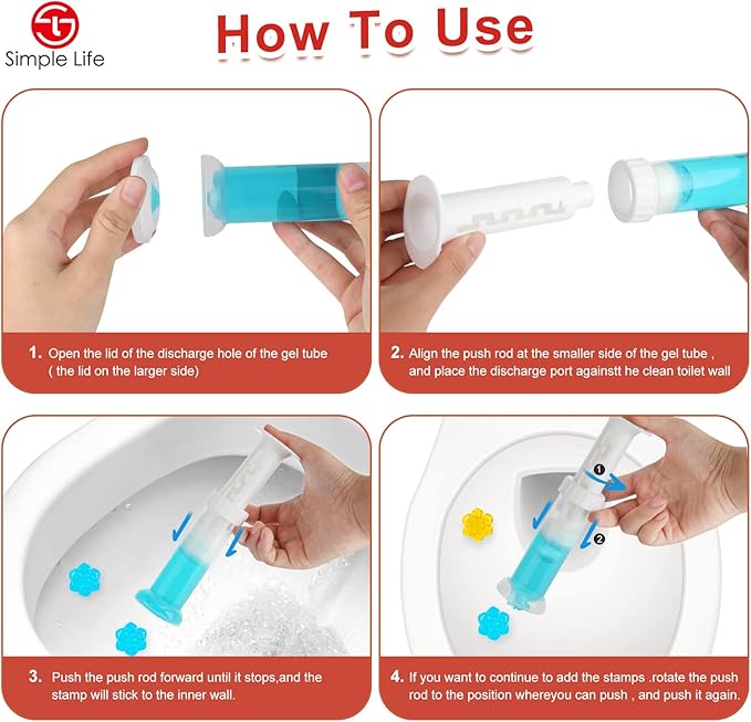Simple Life Toilet Gel Stamp – Fresh Flower Scent, Anti-Limescale Toilet Cleaner Gel, Deodorizing & Long-Lasting Freshness, 64 Stamps, Blue & Yellow
