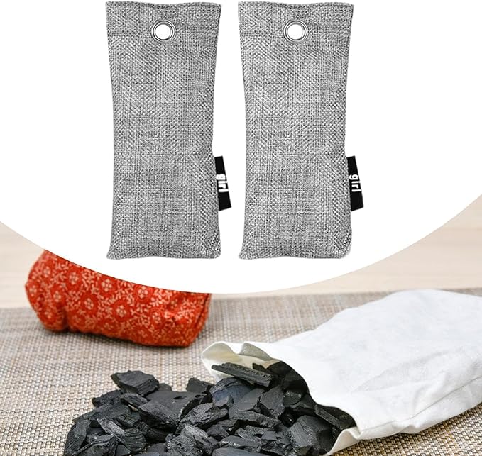 Air Purifying Bags, 2 Pack Bamboo Charcoal Odor Absorber for Shoes, Car, Closet, Bathroom, 50g Each