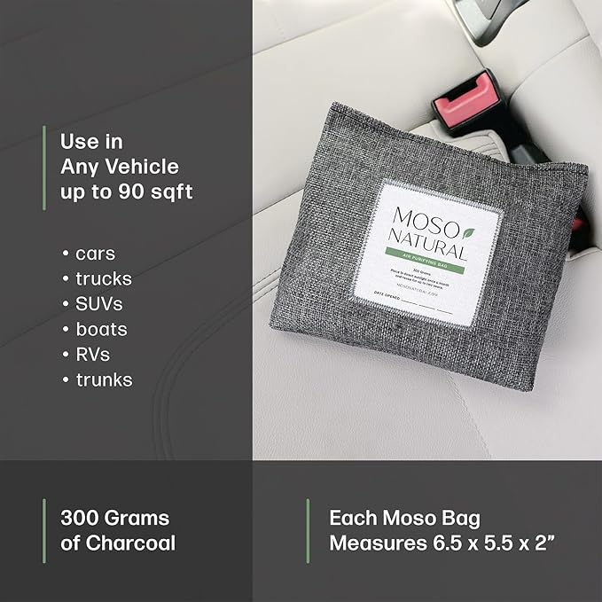 Moso Natural Charcoal Odor Absorber for Cars (2 Pack) 300g Bamboo Charcoal Air Purifying Bag, Unscented Odor Eliminator, Lasts Up to 2 Years, HGTV Editors’ Pick