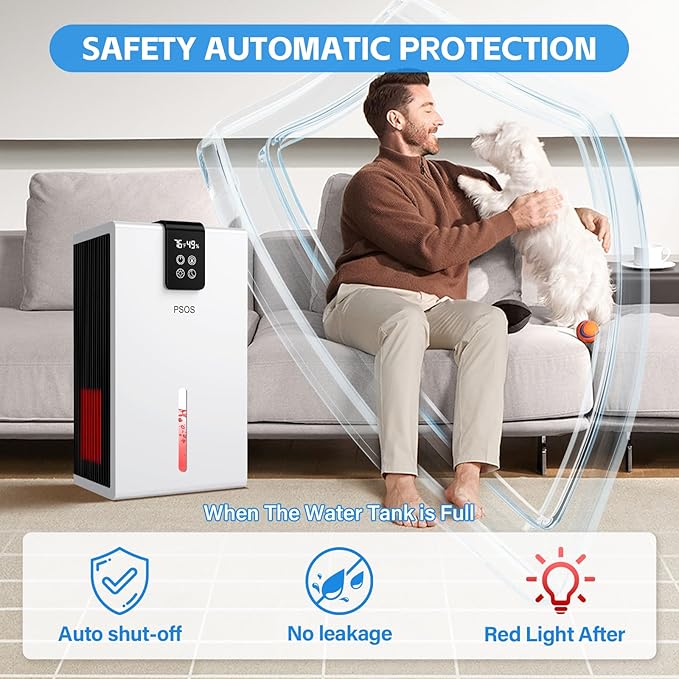 Dehumidifier, Dehumidifier for Home, 98 OZ Water Tank, 1000 sq.ft Dehumidifiers for Basement Bedroom Bathroom with Humidity Display, Auto Shut Off & Relaxing 7 Color Ambient Light, White