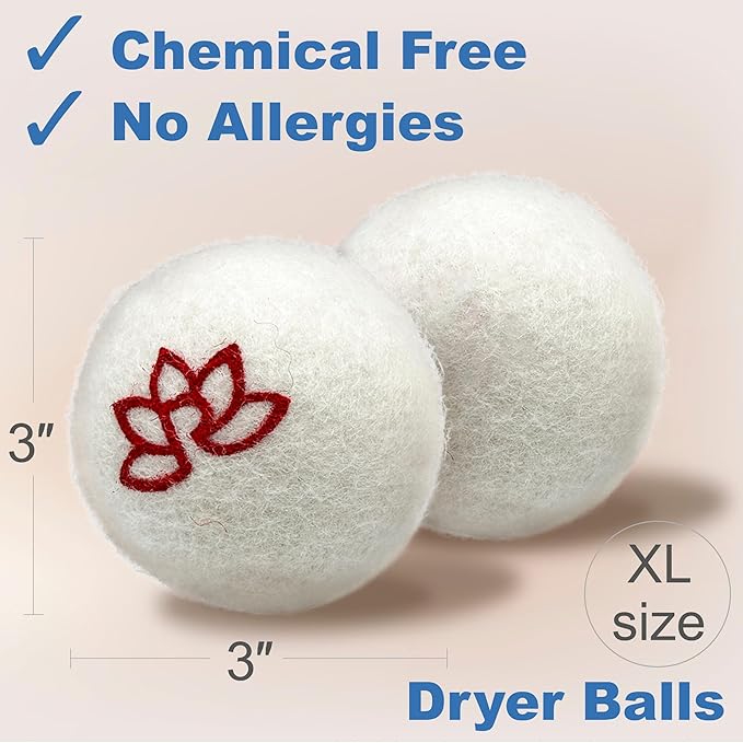 Organic Scented Wool Dryer Balls for Laundry Reusable | XL Scented 3-Pack with Lavender Oil – Natural Fabric Softener for Laundry – Chemical-Free, Hypoallergenic, Energy Saving