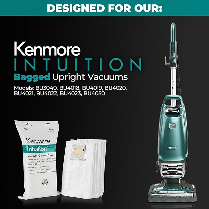Kenmore IB600 HEPA Replacement Intuition Upright Vacuum Cleaner Bags for BU4022, BU4020, BU4018, BU4050, BU3040,White