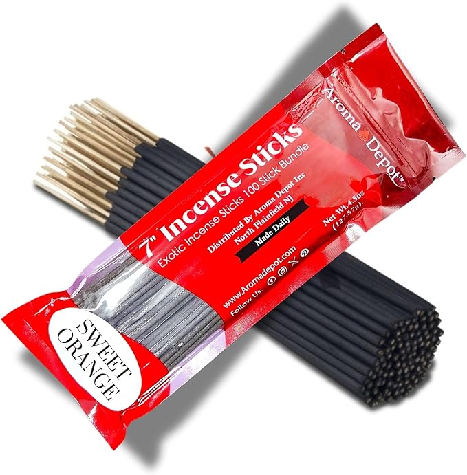 Aroma Depot Sweet Orange 7" Incense Sticks. Approx. 85 to 100 Sticks Per Bundle, Length - 7 Inch, Each Natural Stick Burns for 35 to 45 mins. Exotic Long-Lasting Fragrance.