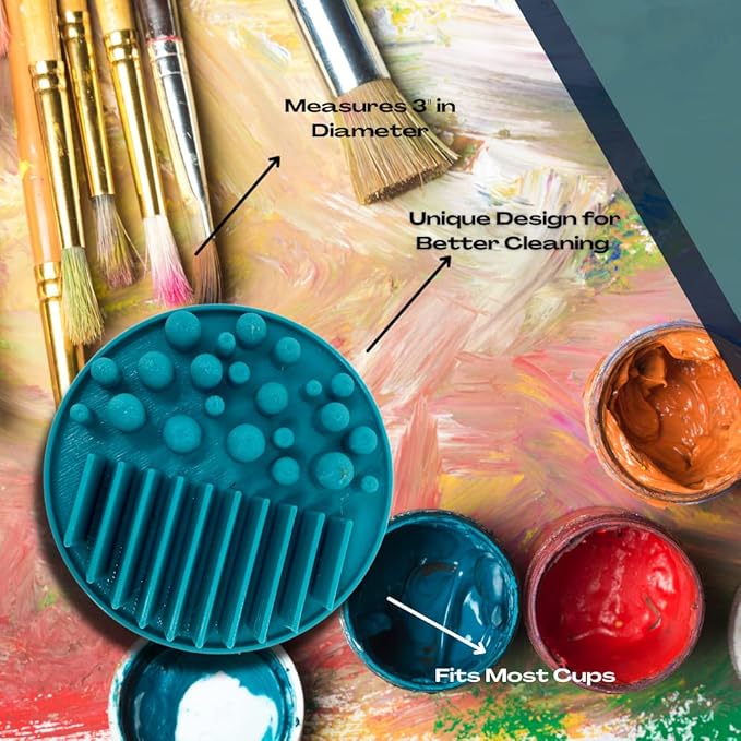 FRESHe Aqua Paint Plate Paintbrush Cleaner Disc - Drop in a Cup of Water & Keep Paint Brushes Clean - For Water-Based Mediums, Acrylic, and Watercolor - Teal (Aqua)