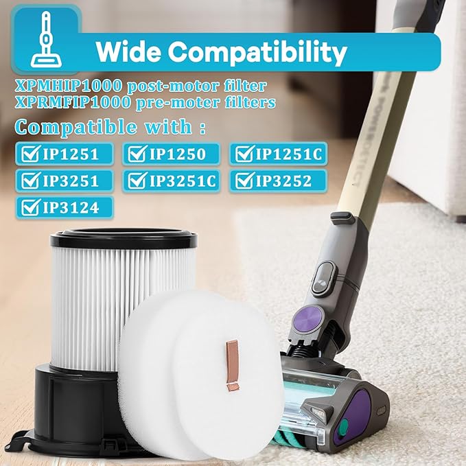 IP3251 Vacuum Replacement Filters for Shark PowerDetect Cordless Upright Cleaner IP3251, IP3253, IP1251, 1 HEPA Filter and 2 Foam & Felt Filters