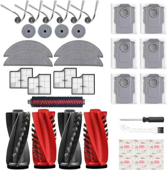 Replacement Kit for Roborock Saros 10 Robot Vacuum/G30 4 Main Brushes, 1 Base Station Brush, 4 Filters, D-Shaped & Round Mop Pads, 6 Side Brushes, 6 Dust Bags,1 Cleaning Brush