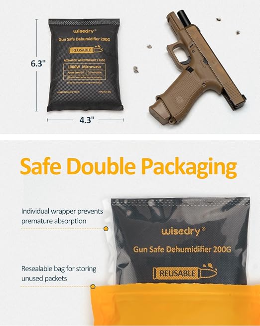 wisedry 200 Grams x 2 Packs Gun Safe Dehumidifier, Reusable Moisture Absorber for Gun Safes, Rechargeable Gun Safe Silica Gel Desiccant