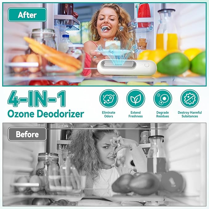 JOJOCY Fridge Deodorizer, USB Rechargeable 2 Modes, Reusable, Antifreeze Design, Effective Odor Eliminator for Fridge, Freezer, Car, Wardrobe, Cabinet